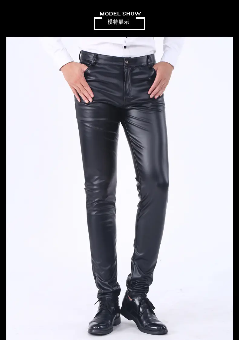 Spring and Autumn Korean Style Slim-Fit Leather Pants Men's Skinny Pants Tight Stretch Trendy Biker Leather Pants Men's