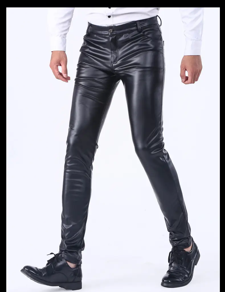Spring and Autumn Korean Style Slim-Fit Leather Pants Men's Skinny Pants Tight Stretch Trendy Biker Leather Pants Men's