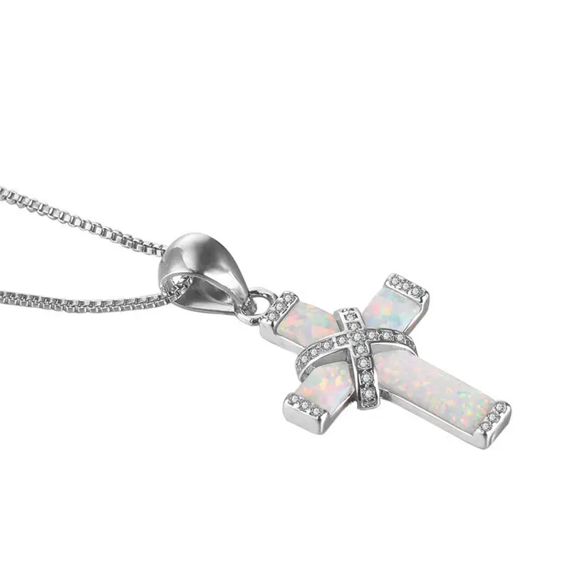 A generation of hair jewelry wish cross-border explosions X-shaped cross White imitation Aobao women's necklace pendant