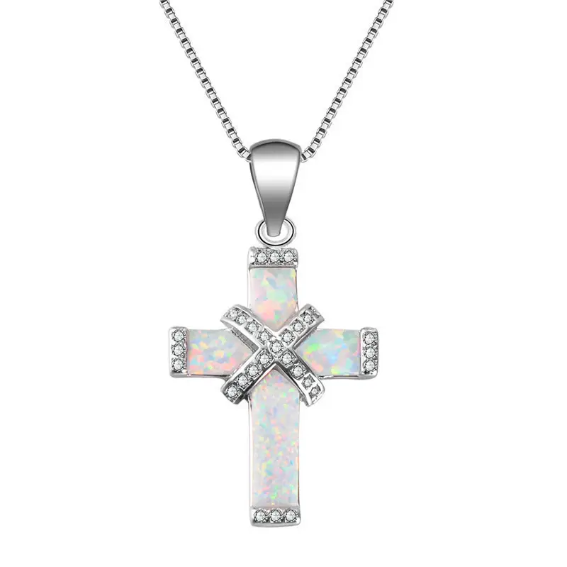 A generation of hair jewelry wish cross-border explosions X-shaped cross White imitation Aobao women's necklace pendant