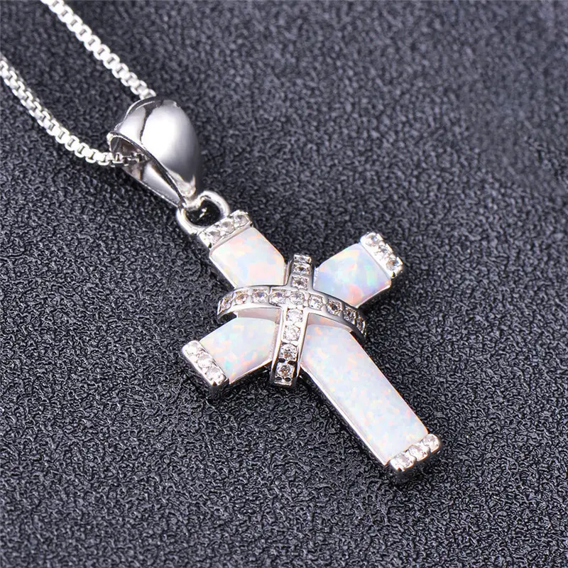 A generation of hair jewelry wish cross-border explosions X-shaped cross White imitation Aobao women's necklace pendant