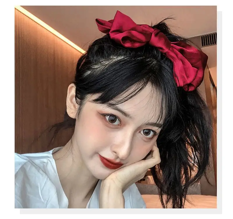 Pince à cheveux et élastique à grand nœud papillon, style coréen Dongdaemun, double couche oversize en satin, fourniture