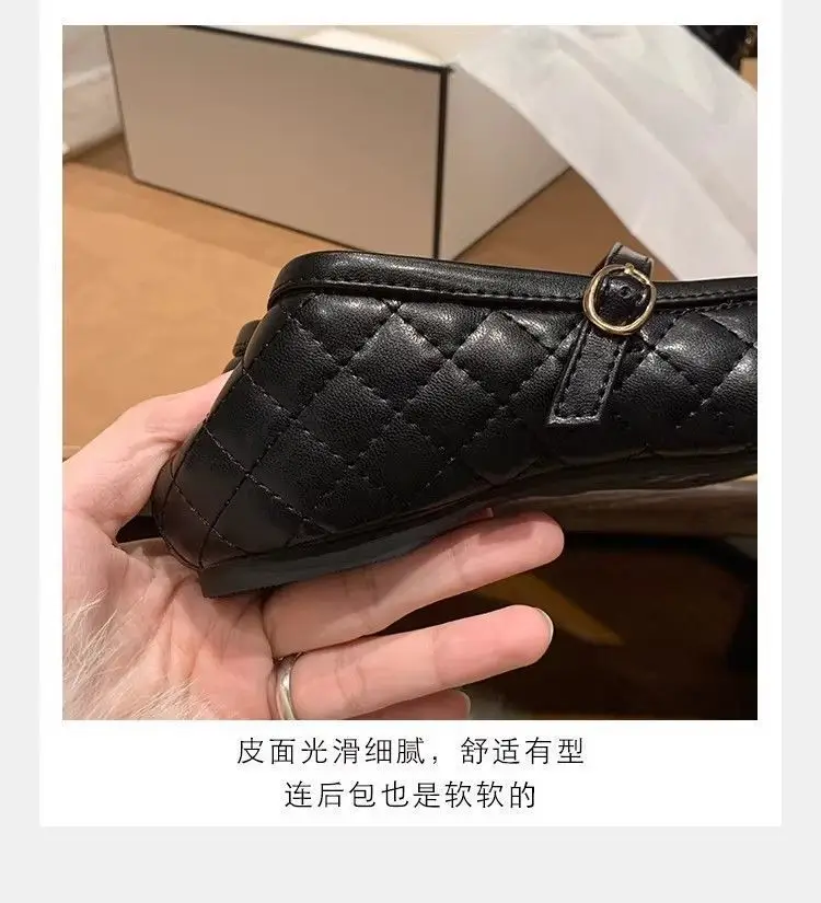 Camellia Flat-Soled Chanel-Style Mary Jane Shoes for Women, 2026 Spring/Summer New Korean Fashion Quilted Ballet Flats