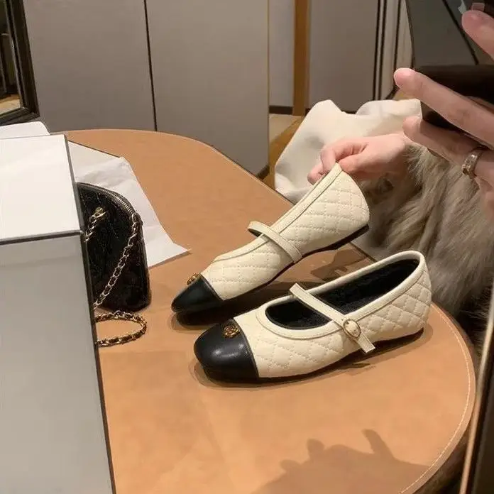 Camellia Flat-Soled Chanel-Style Mary Jane Shoes for Women, 2026 Spring/Summer New Korean Fashion Quilted Ballet Flats
