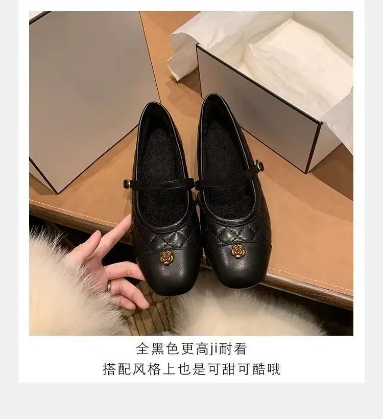 Camellia Flat-Soled Chanel-Style Mary Jane Shoes for Women, 2026 Spring/Summer New Korean Fashion Quilted Ballet Flats