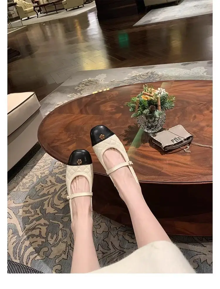 Camellia Flat-Soled Chanel-Style Mary Jane Shoes for Women, 2026 Spring/Summer New Korean Fashion Quilted Ballet Flats