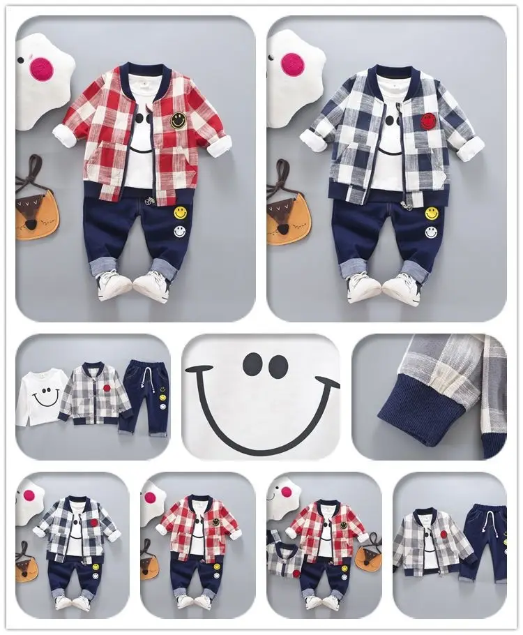 Ensemble automne pour garçon, chemise à carreaux pour enfant, pantalon de travail élégant, ensemble trois pièces tendanc