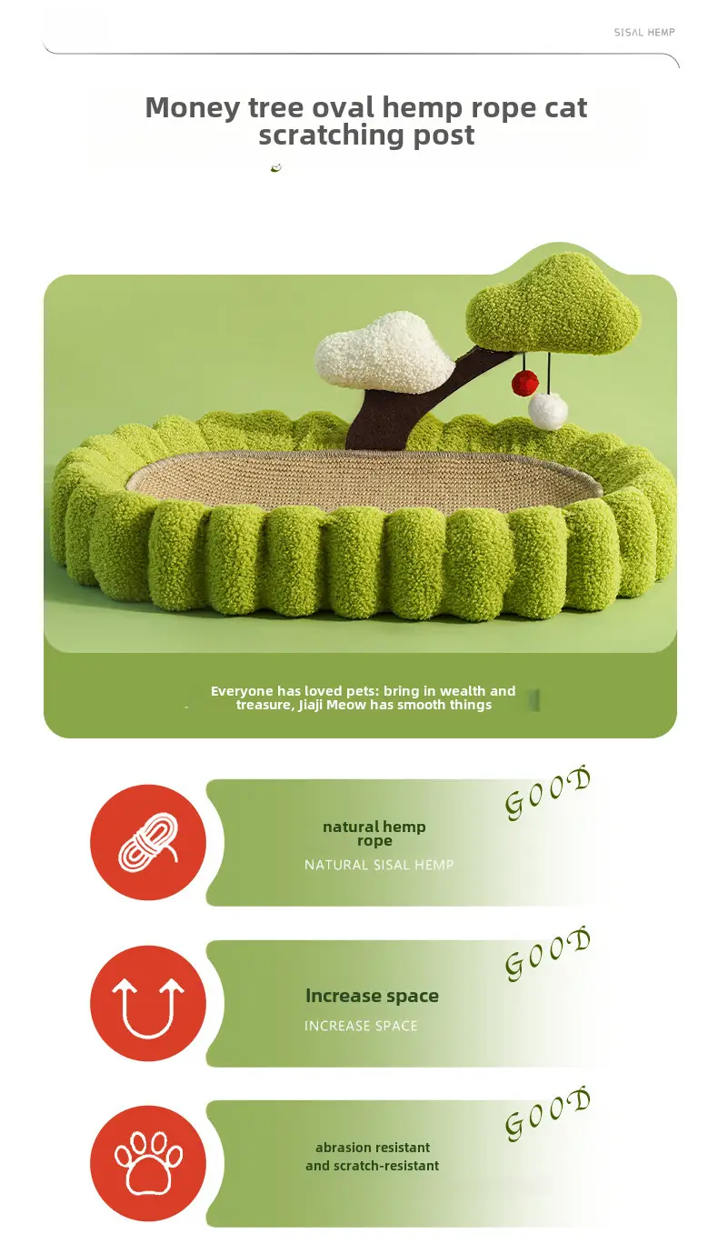 Griffoir et niche pour chat tout-en-un, en sisal, sans perte de fibres, résistant au grattage, grand format ovale, griff