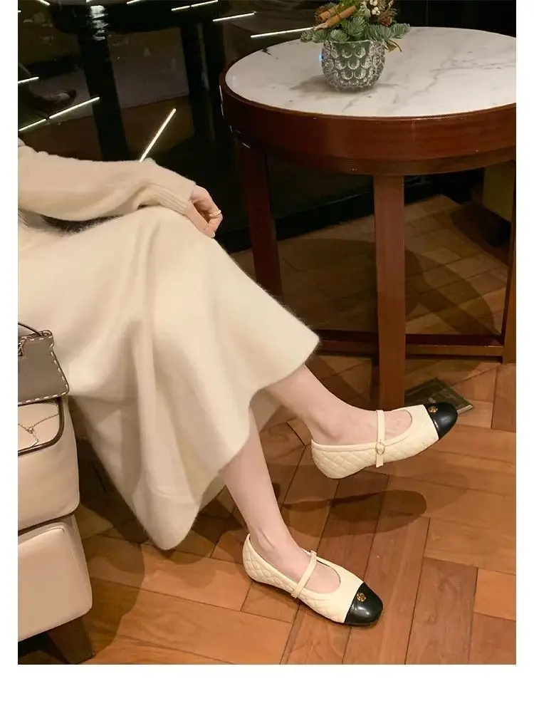 Camellia Flat-Soled Chanel-Style Mary Jane Shoes for Women, 2026 Spring/Summer New Korean Fashion Quilted Ballet Flats