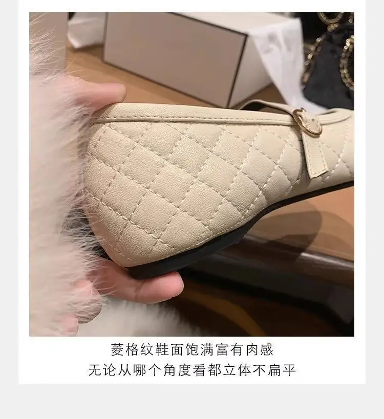 Camellia Flat-Soled Chanel-Style Mary Jane Shoes for Women, 2026 Spring/Summer New Korean Fashion Quilted Ballet Flats