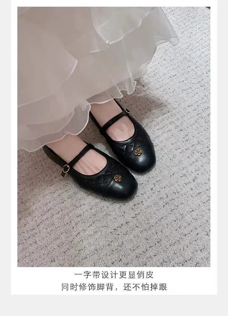 Camellia Flat-Soled Chanel-Style Mary Jane Shoes for Women, 2026 Spring/Summer New Korean Fashion Quilted Ballet Flats