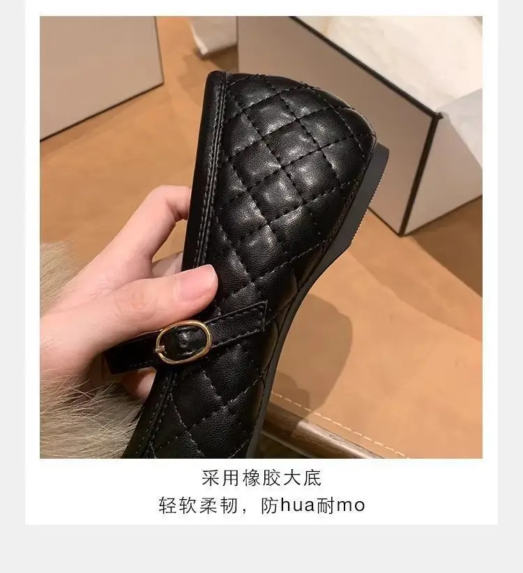 Camellia Flat-Soled Chanel-Style Mary Jane Shoes for Women, 2026 Spring/Summer New Korean Fashion Quilted Ballet Flats