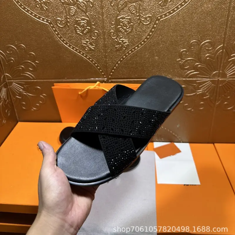 H Slippers Trendy Brand Slip-Ons for Men 2025 Summer Versatile Breathable Indoor and Outdoor Casual Shoes European Stati