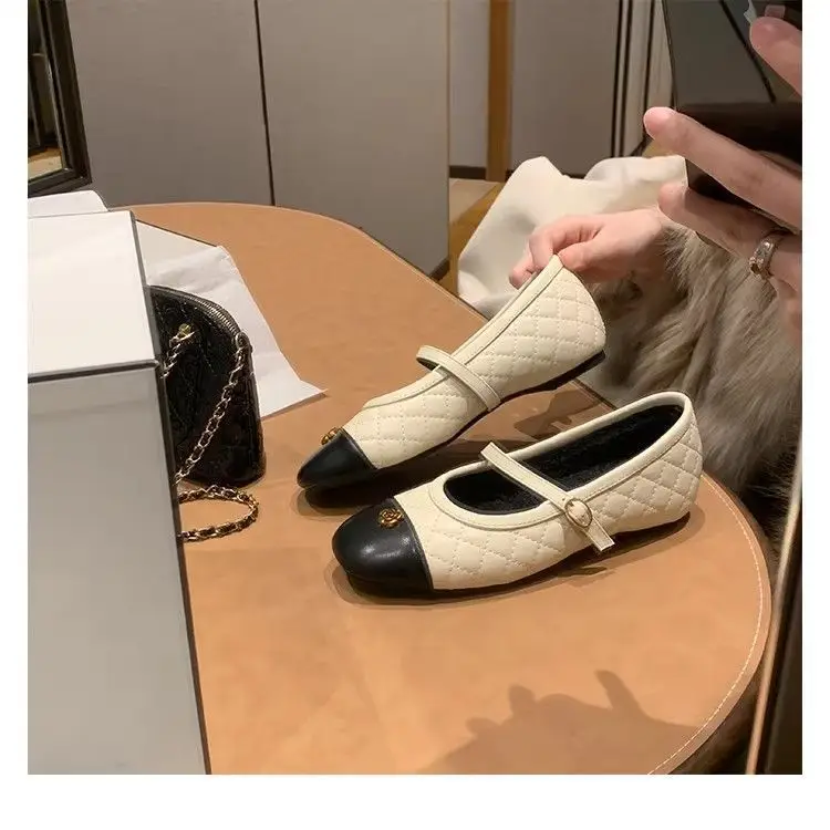 Camellia Flat-Soled Chanel-Style Mary Jane Shoes for Women, 2026 Spring/Summer New Korean Fashion Quilted Ballet Flats
