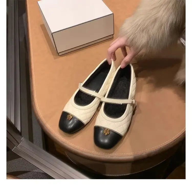 Camellia Flat-Soled Chanel-Style Mary Jane Shoes for Women, 2026 Spring/Summer New Korean Fashion Quilted Ballet Flats