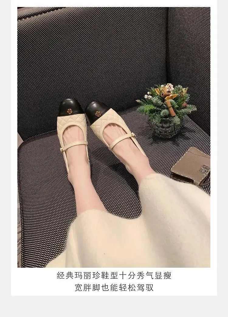 Camellia Flat-Soled Chanel-Style Mary Jane Shoes for Women, 2026 Spring/Summer New Korean Fashion Quilted Ballet Flats