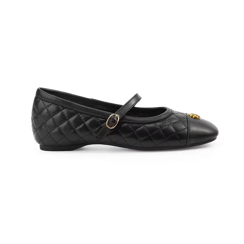 Camellia Flat-Soled Chanel-Style Mary Jane Shoes for Women, 2026 Spring/Summer New Korean Fashion Quilted Ballet Flats