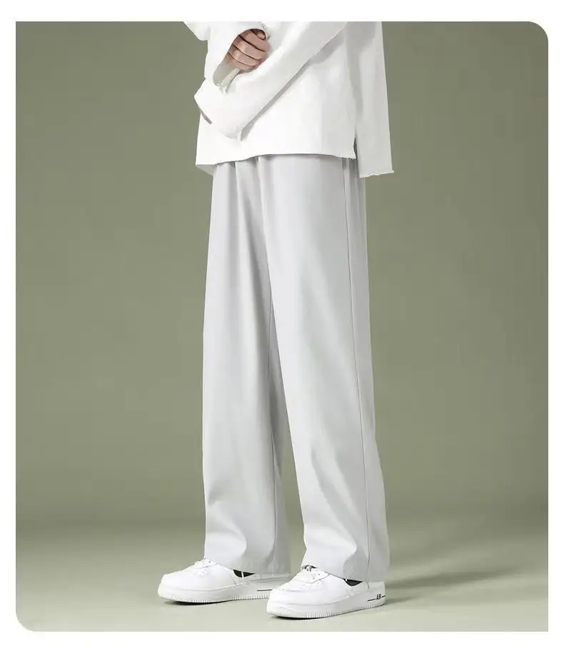 Pantalon droit en soie de glace pour homme, coupe ample, séchage rapide, tendance été, pantalon long décontracté à jambe