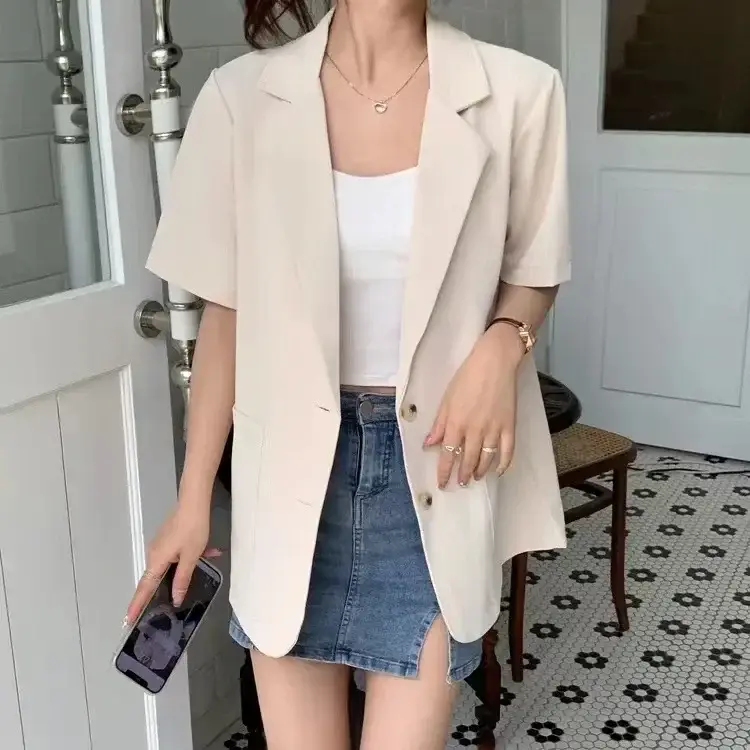 7183 Short-sleeved Suit Jacket Women's Summer New Casual Fashion Elegant Goddess Fan Business Wear Internet Celebrity Su