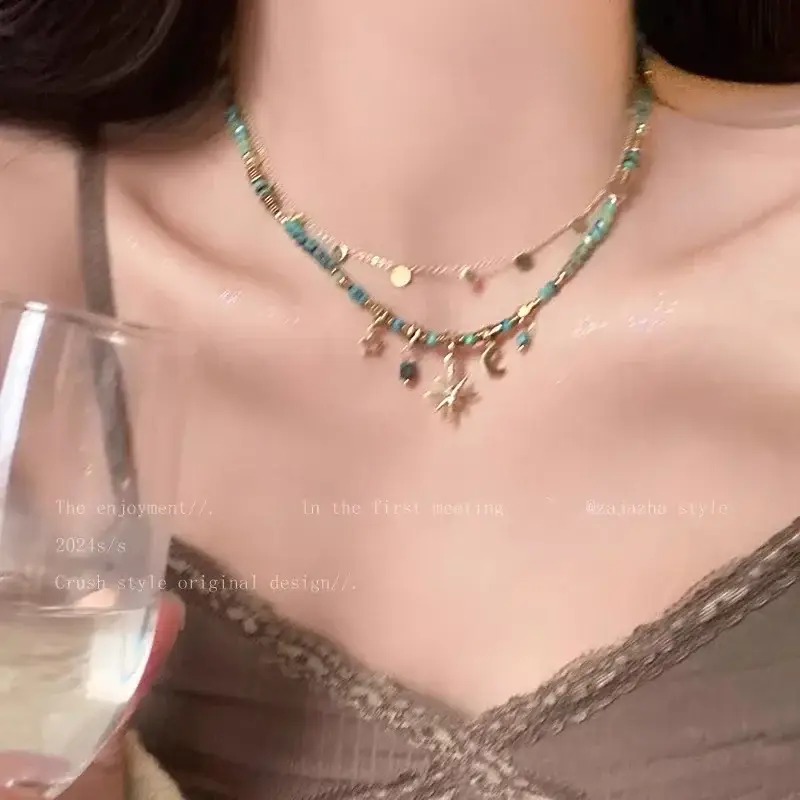 Collier superposé à perles rétro pour femme, luxe discret et bohème, chaîne de clavicule tournesol, accessoire de cou