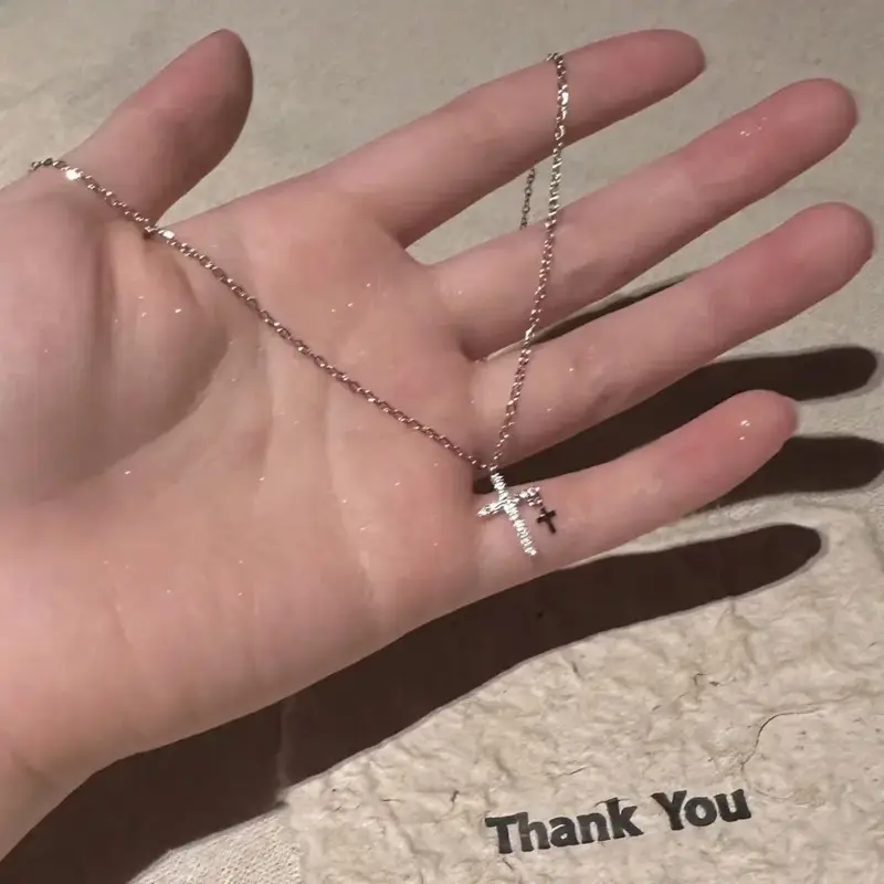 Zircon Cross Necklace Women's All-match Simple High-end Niche Design Necklace Women's Color-free Titanium Steel Clavicle