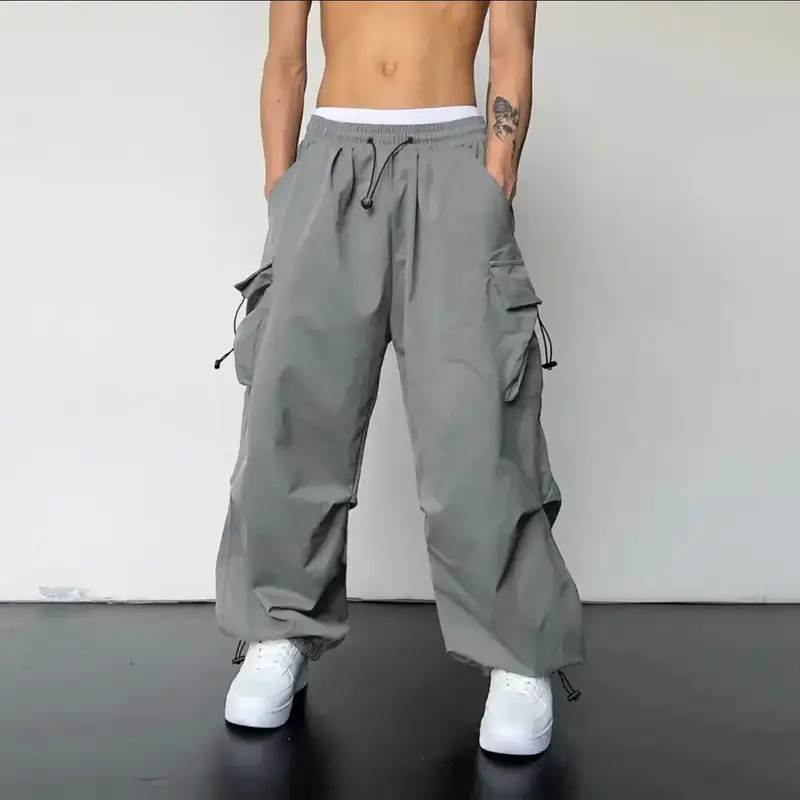 American Quick-drying overalls Men's 2024 Summer New Parachute Pants High Waist Wide Leg Casual Sports Trousers