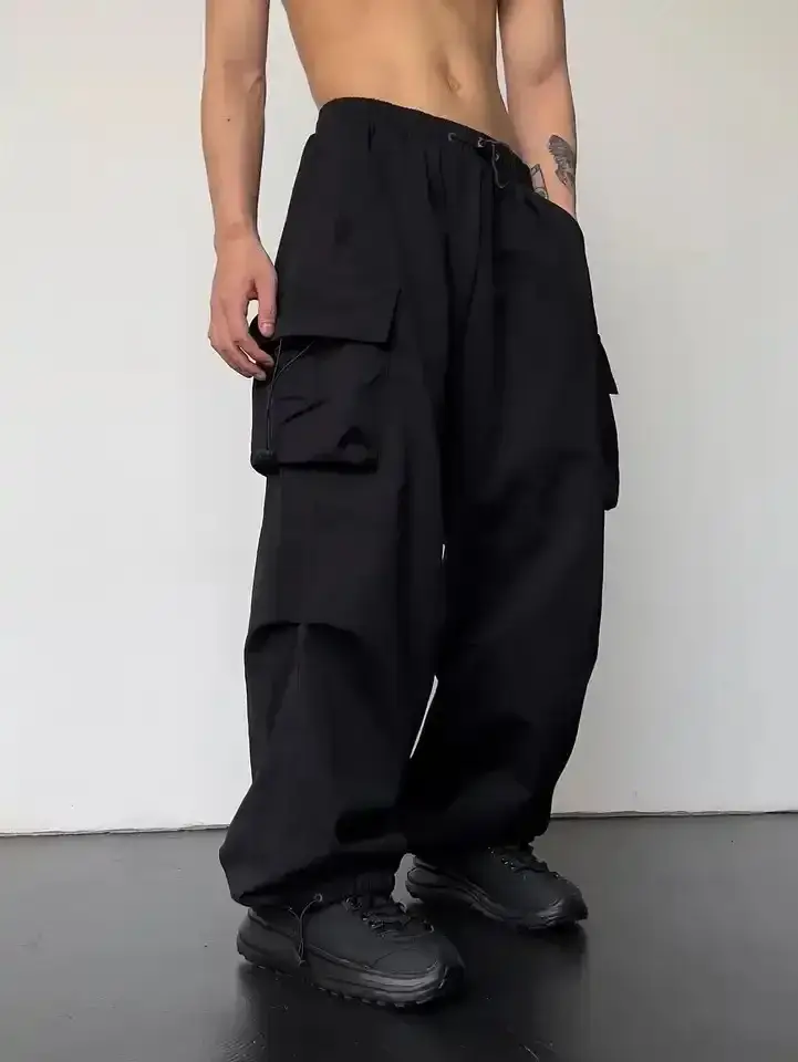 American Quick-drying overalls Men's 2024 Summer New Parachute Pants High Waist Wide Leg Casual Sports Trousers