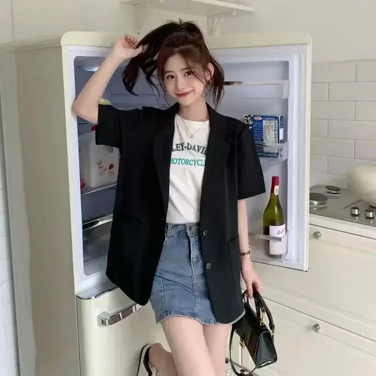 7183 Short-sleeved Suit Jacket Women's Summer New Casual Fashion Elegant Goddess Fan Business Wear Internet Celebrity Su