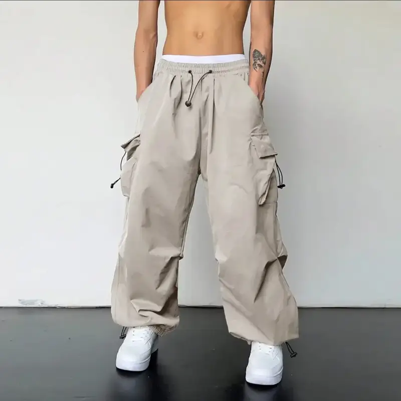American Quick-drying overalls Men's 2024 Summer New Parachute Pants High Waist Wide Leg Casual Sports Trousers