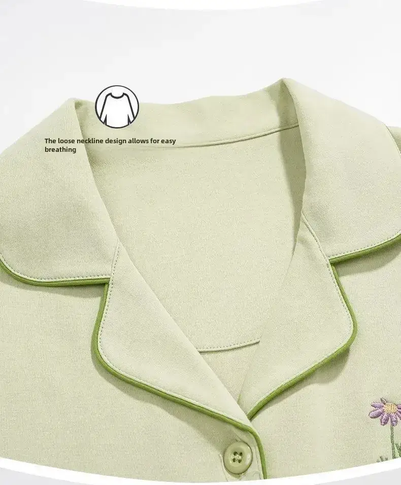 100 Cotton High-end Pajamas Women Spring and Autumn Trousers Cardigan Loose plus size Middle-aged and Young People Outfi