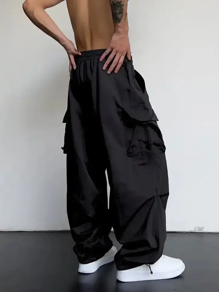 American Quick-drying overalls Men's 2024 Summer New Parachute Pants High Waist Wide Leg Casual Sports Trousers
