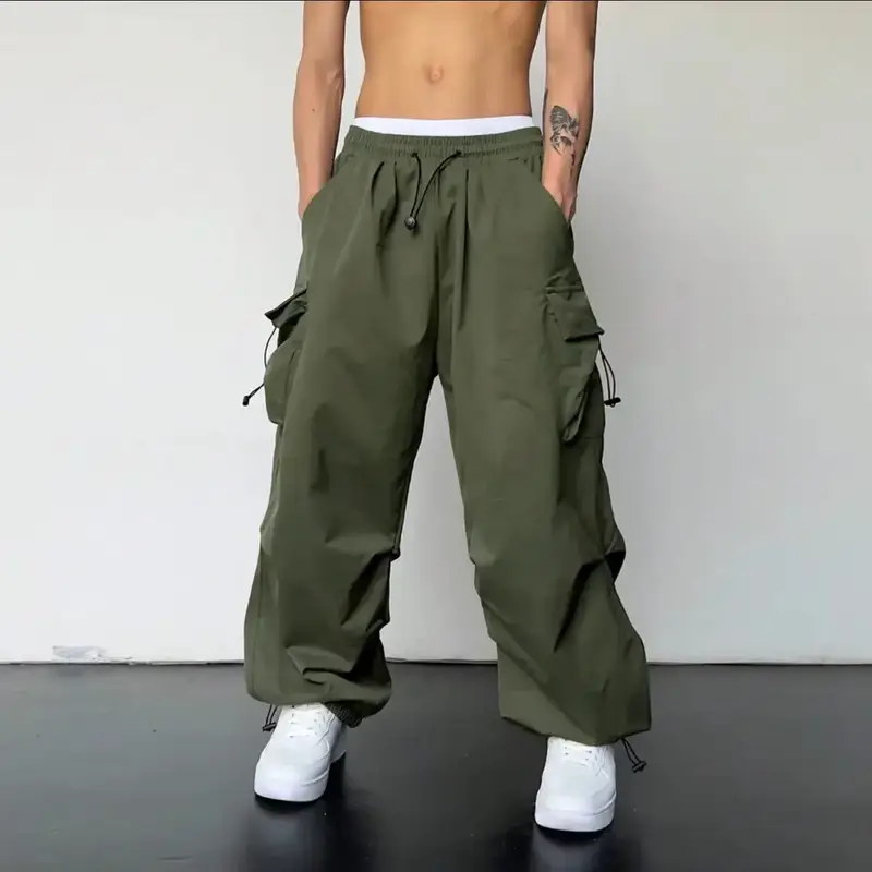 American Quick-drying overalls Men's 2024 Summer New Parachute Pants High Waist Wide Leg Casual Sports Trousers