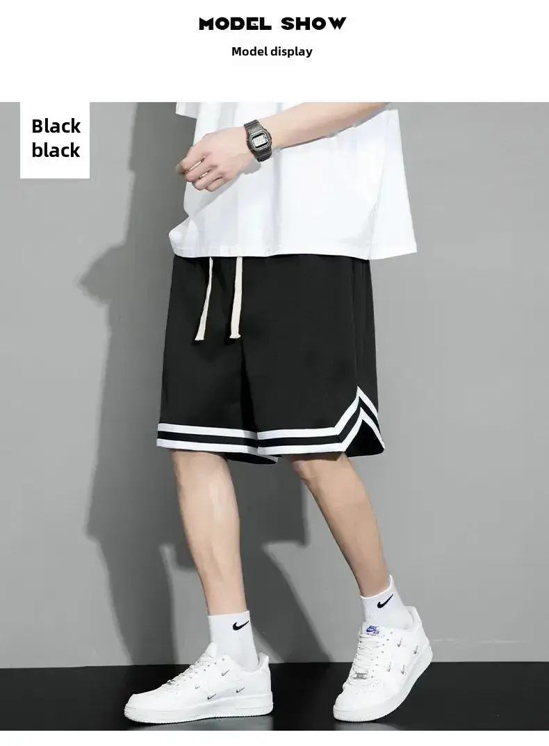 American Style Mesh Breathable Sports Basketball Shorts Men's Trendy Brand Outer Wear Summer Ice Silk Training Pants plu