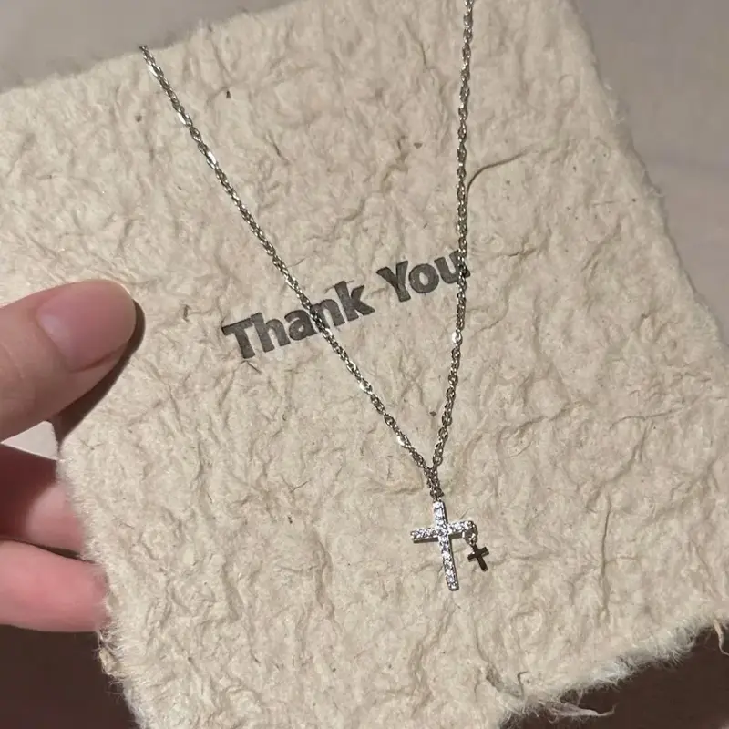 Zircon Cross Necklace Women's All-match Simple High-end Niche Design Necklace Women's Color-free Titanium Steel Clavicle
